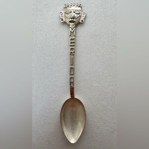 Vtg Sterling Silver Mexico Meridr Souvenir Spoon Aztec God Tribal Mask Signed